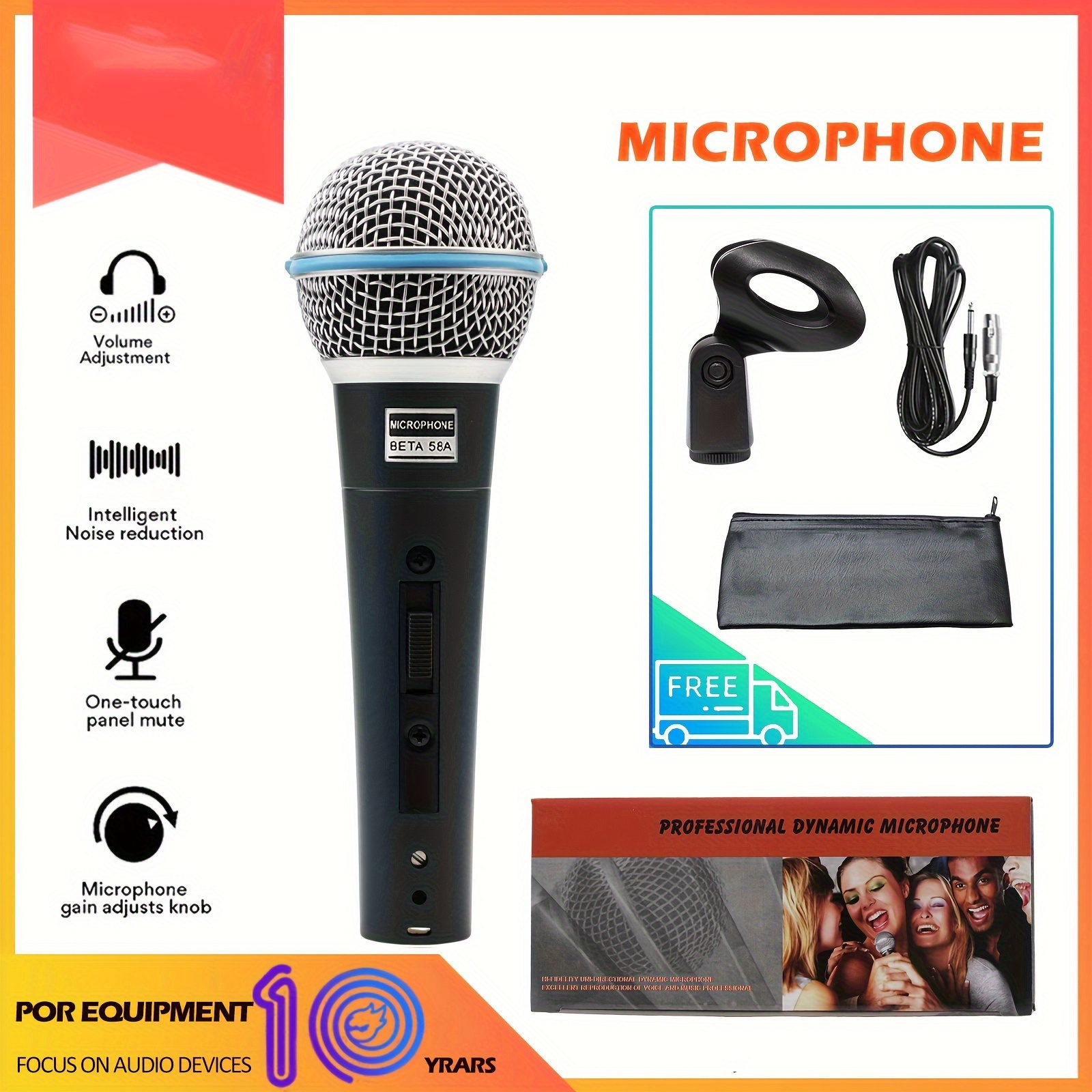 Microphone With On And Off Switch Wired Karaoke Mic Condenser Microphone  For Vocal Music Performanc