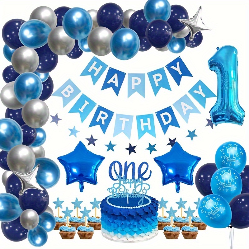 Decoraciones de cumpleaños de 1 año para niños, globos para 1er cumpleaños  feliz, decoración de cumpleaños para niños de 1 año