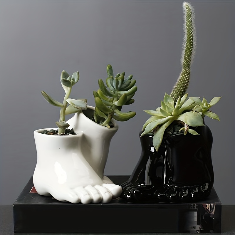 add a creative touch to your home decor with this double legged white black ceramic flower pot shop on temu and start saving