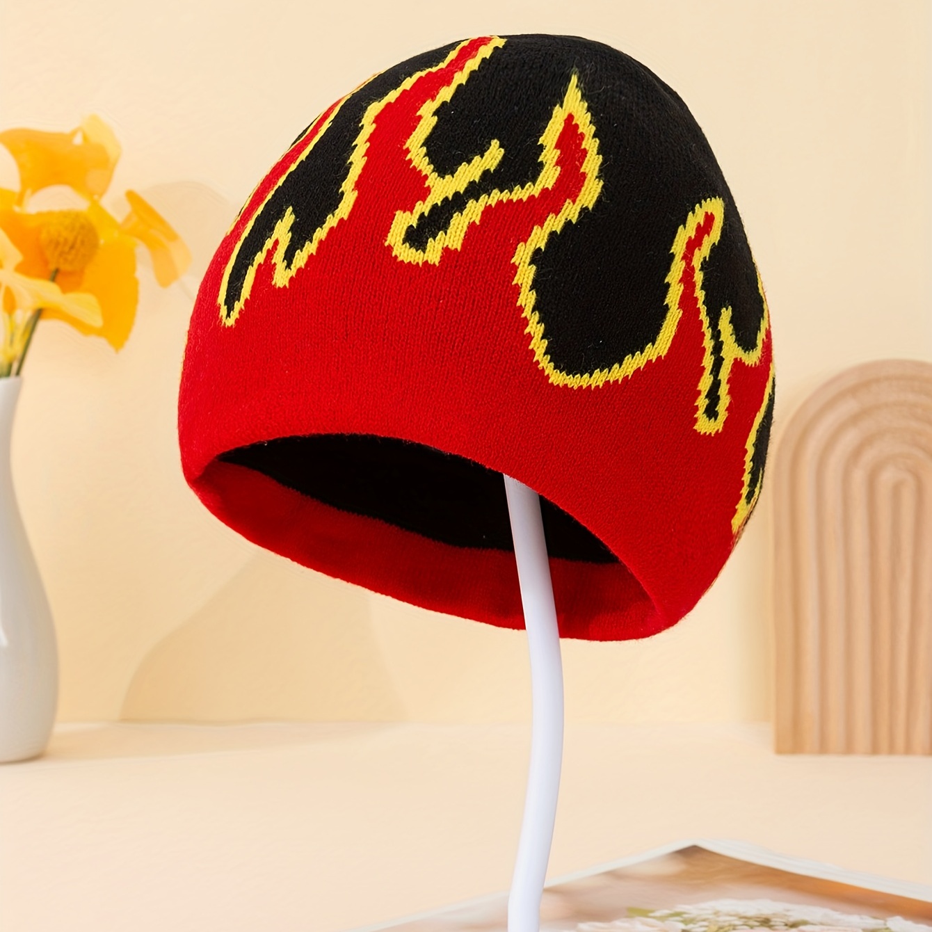 Trendy Y2k Fire Pattern Thermal Knit Hat With Ear Protection