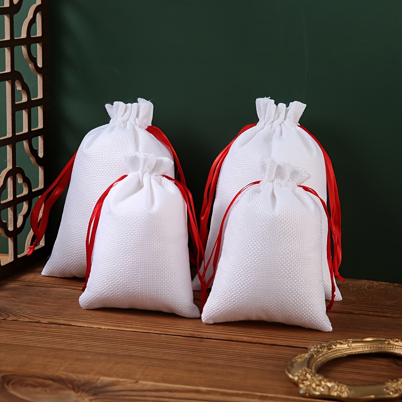 White Drawstring Bag Burlap Bundle Pocket Storage Packaging - Temu