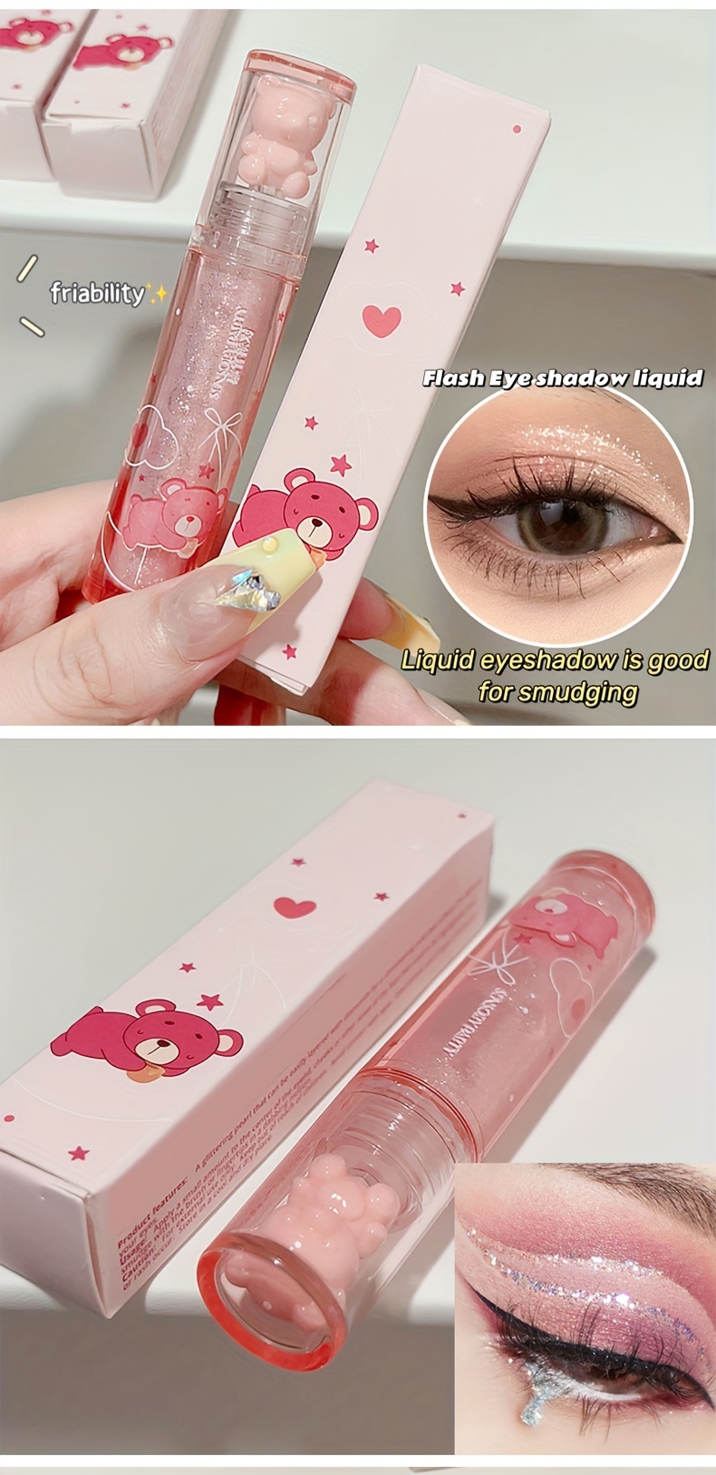 Strawberry Bear Pearly Liquid Eyeshadow Teardrop Makeup - Temu