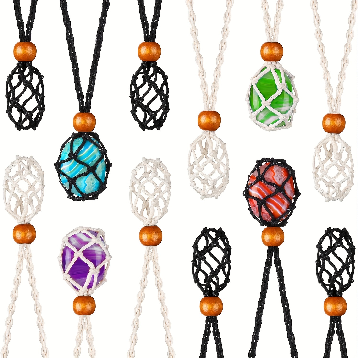 DASHENRAN Crystal Necklace Holder, Crystal Stone Holder Necklace,  Adjustable Necklace Cord, Empty Crystal Stone Holder Pendant, Hand Woven  Necklace