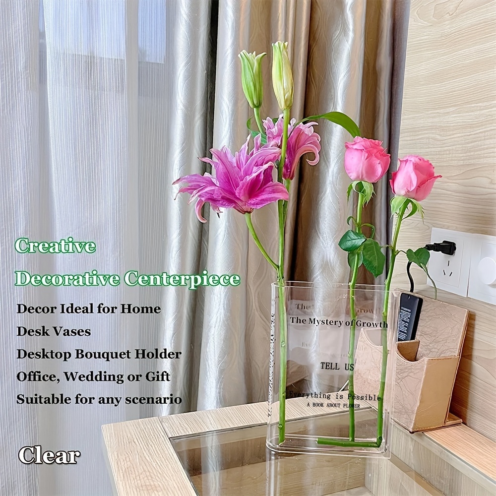 1pc Transparent Flower Vase, Transparent Book Vase, Unique Home Bedroom Office Decoration, Aesthetic Room Décor, Home Décor