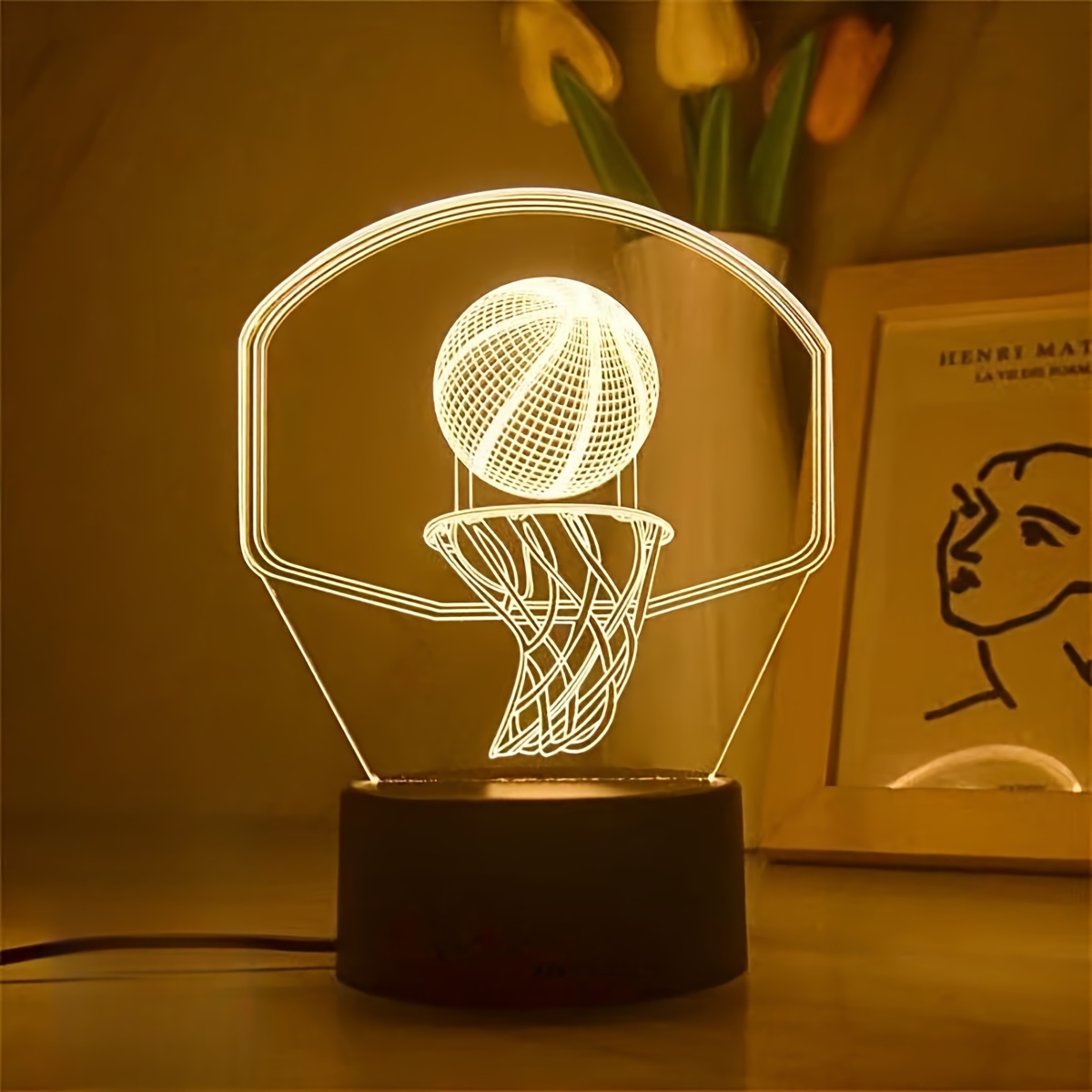 

1pc Lumière De Nuit De Basketball 3D, Lumière De Nuit De Décoration À 7 Couleurs Réglables Par Touche Intelligente, Pour Les Passionnés De Sport