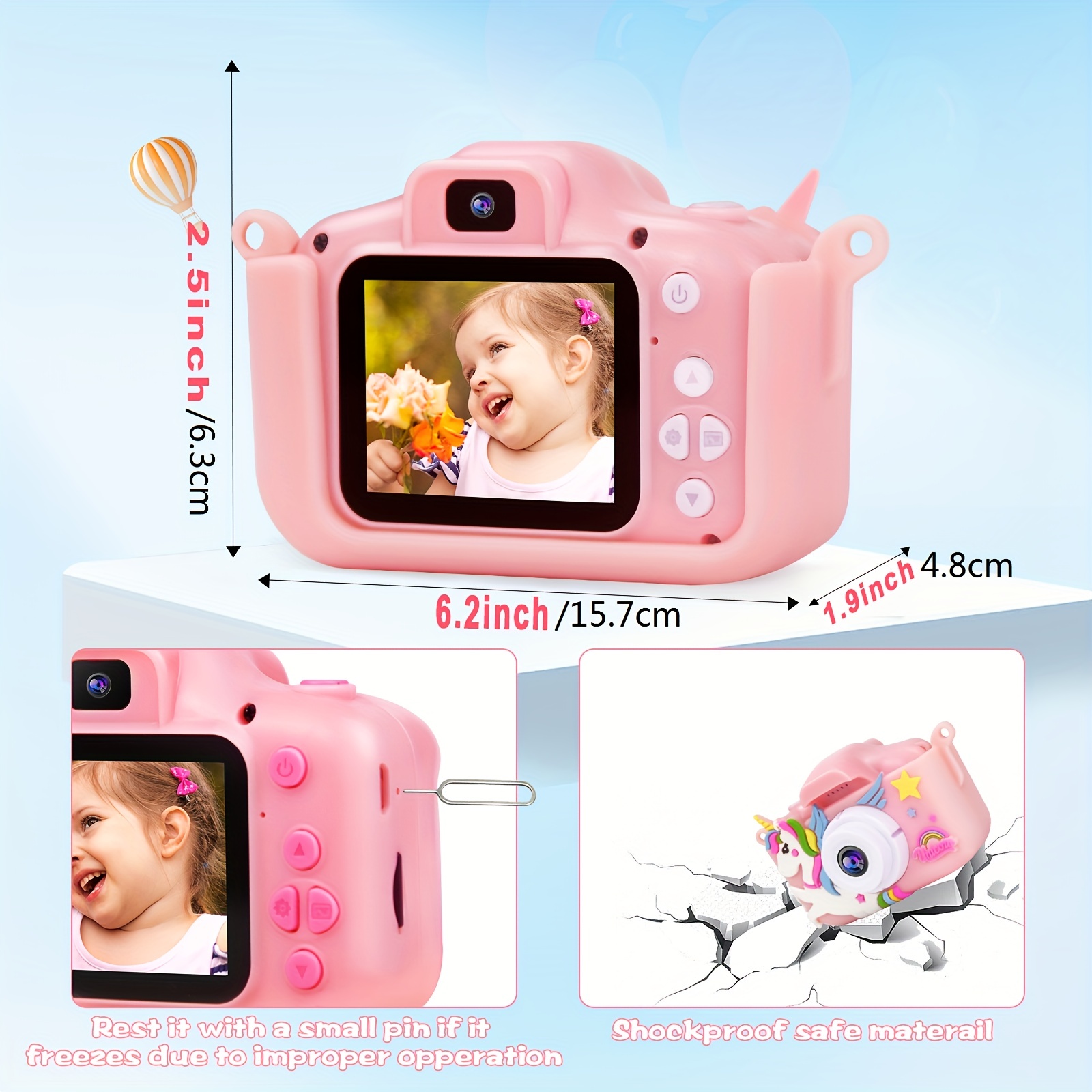 Elixir - Appareil photo antichoc Selfie pour enfants - double caméra pour 3- 10 ans, vidéo HD + carte SD 32 Go. Cadeau d'anniversaire de Noël pour  tout-petits garçons/filles (bleu) - Appareil photo
