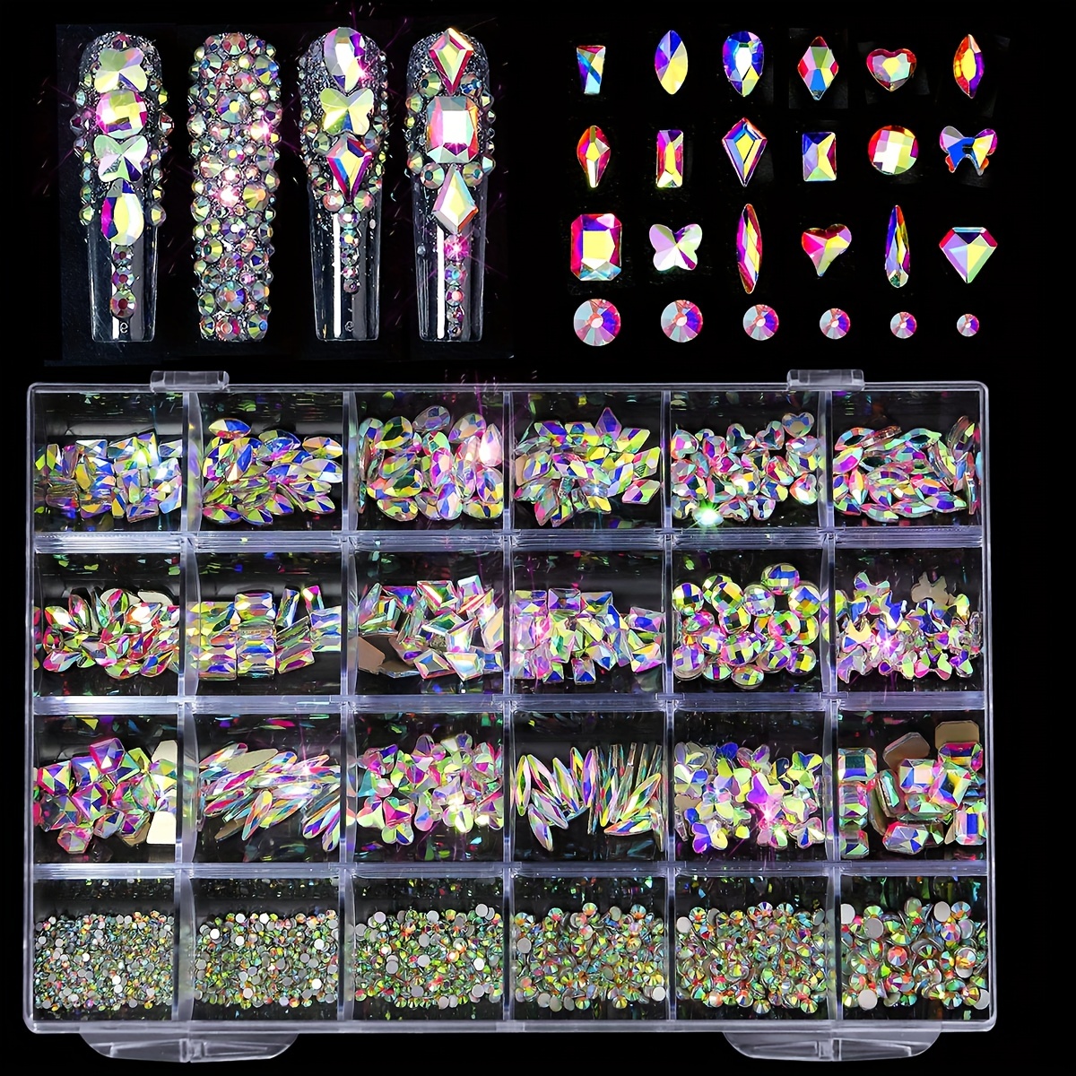 Professional Nail Crystal Kit, 9000pcs Multi Shapes Glass Crystal AB  Rhinestones for Nail Art Craft Mix Sizes Non Hotfix Flatback Nail Gems, Wax  Pen for Rhinest… in 2023