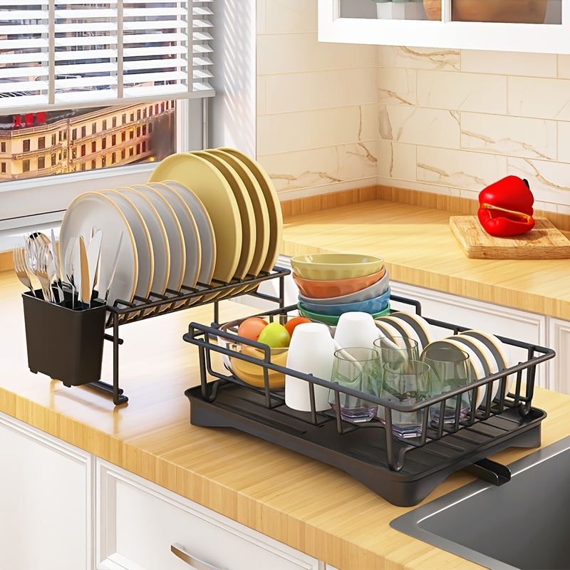 1pc Black Double-layer Countertop Dish Rack For Kitchen Storage