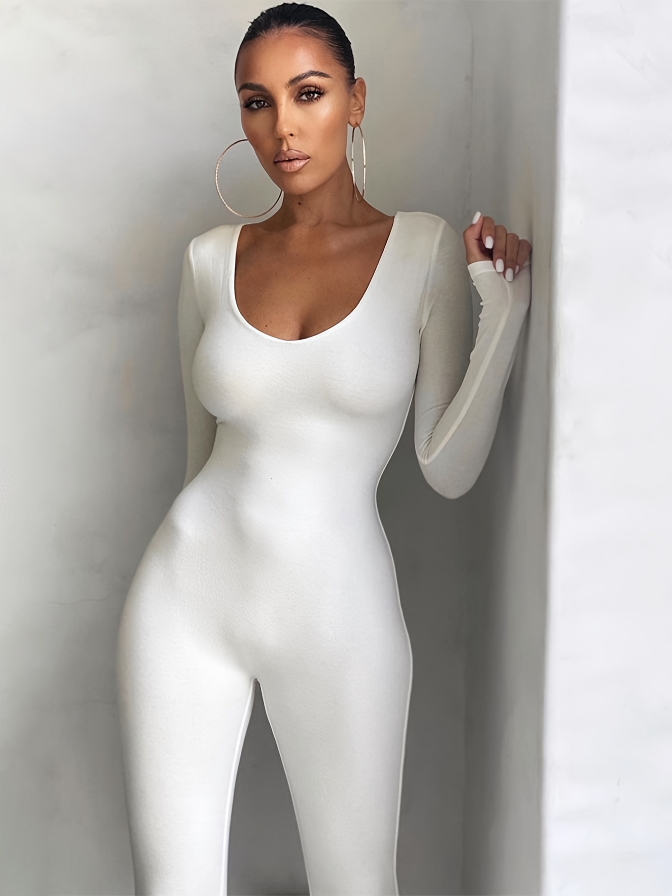 all white bodycon jumpsuit