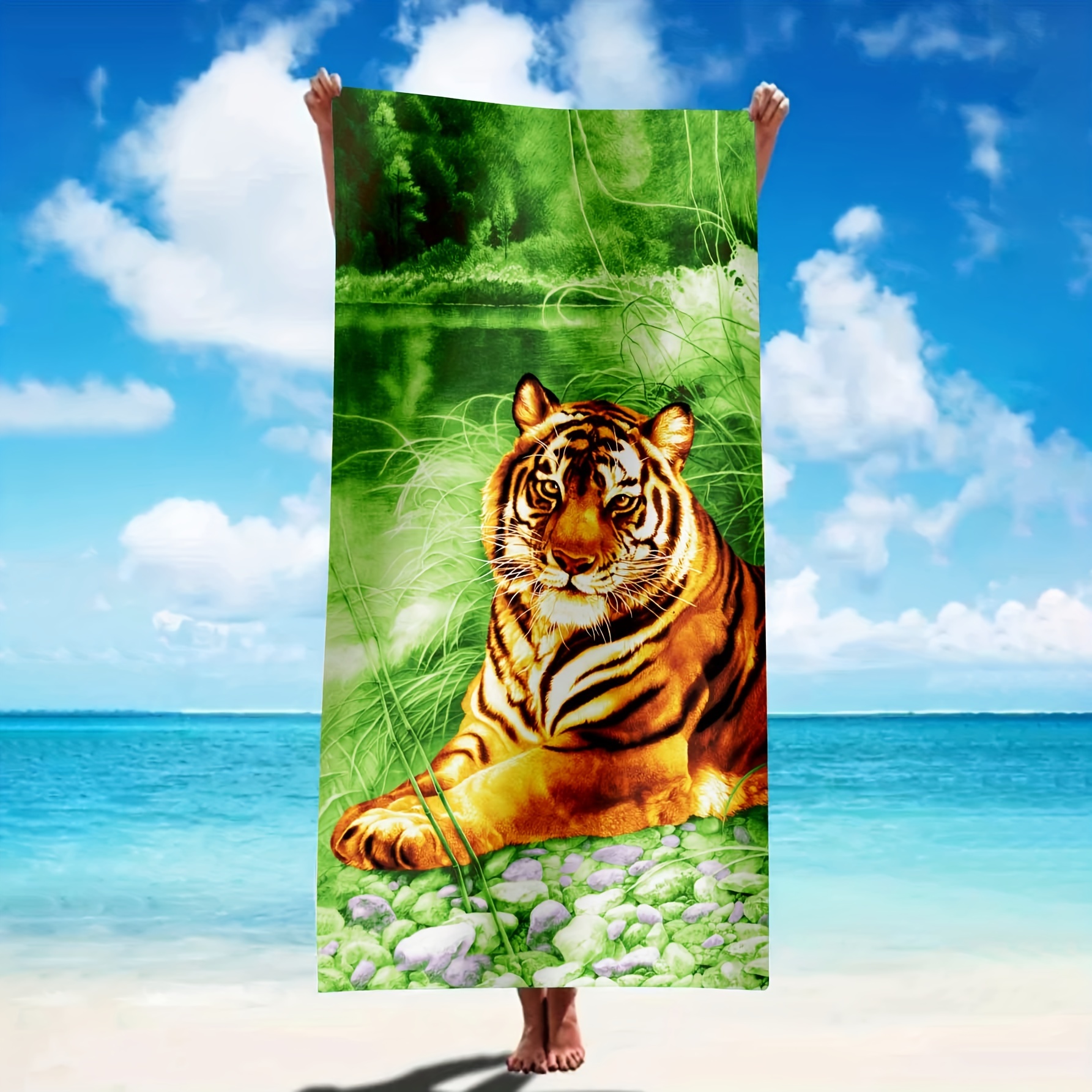 Cool Tiger Toalla de playa de microfibra, toalla de baño grande
