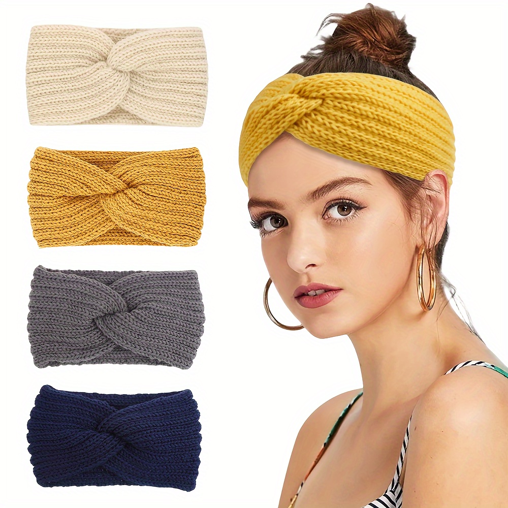  GORTIN Winter Headbands Knitted Headbands Fuzzy Thick Head Wrap  Women's Ear Warmer Hair Band Elastic Fleece Lined Head Band Stretch Cable  Headband for Women Pack of 2 (Beige+Blue) : Clothing, Shoes