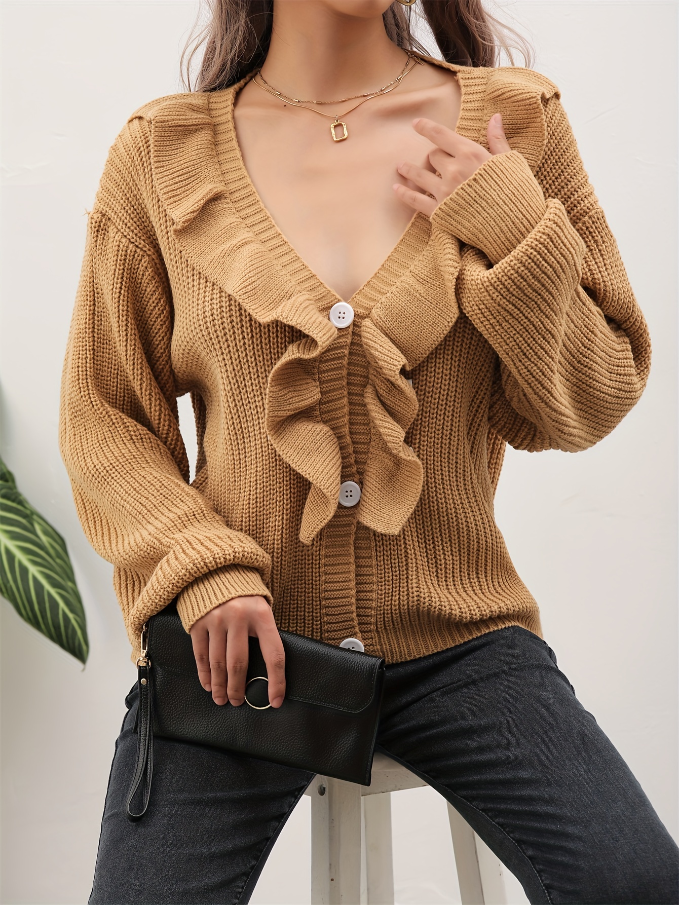 Ruffle cardigan 2024 sweater long