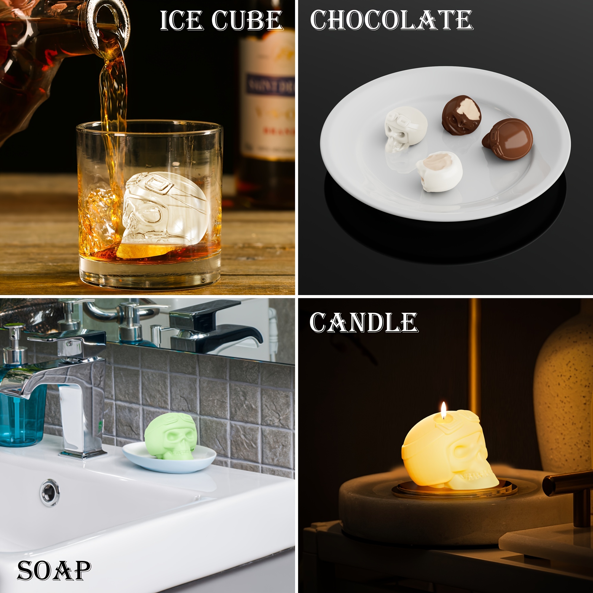 Silicone Skull Molds 3D Skull Ice Cube Mold Large for Resin Ice Chocolate Soap