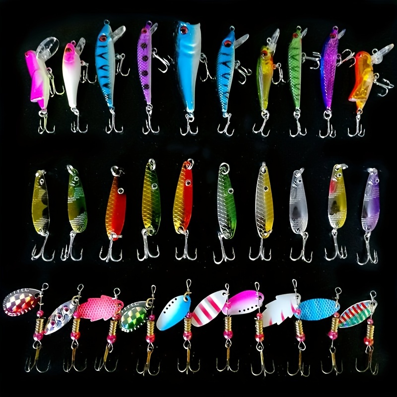 

30pcs Premium Bass Spinner Baits Fishing Lures Kit - Ideal For Trout, Walleye, And Salmon Fishing - Hard Metal Hooks For Freshwater And Saltwater - Outdoor Fishing Tackles