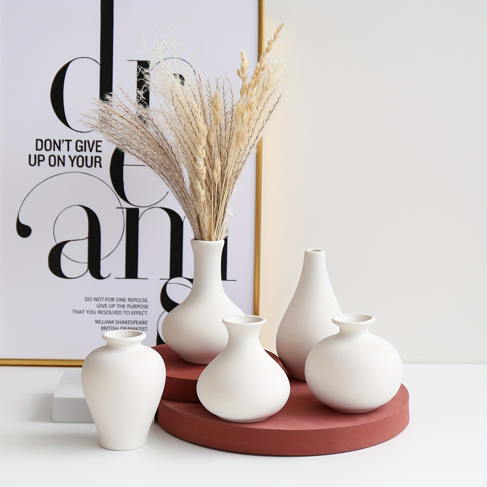 Juego de jarrones de cerámica – 5 jarrones blancos pequeños a granel  pequeño florero de cerámica para centros de mesa de decoración del hogar,  moderno