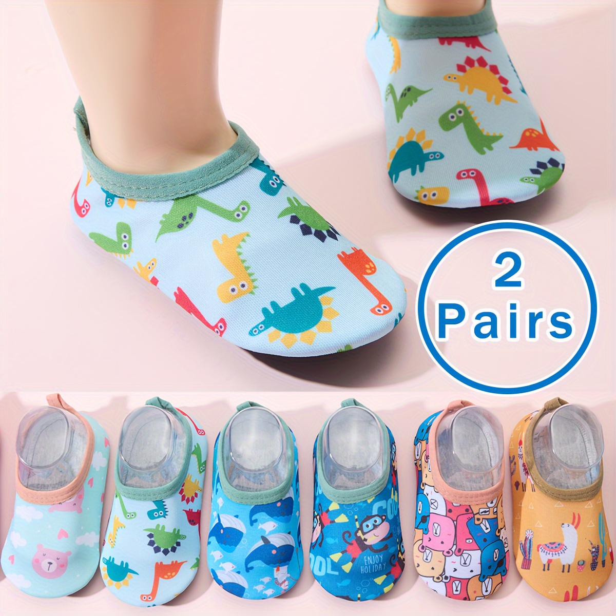 

2 Pairs Of Baby Girl's Non Slip Floor Socks, Comfy Breathable Cute Pattern Sock Shoes For Babies Indoor Activities