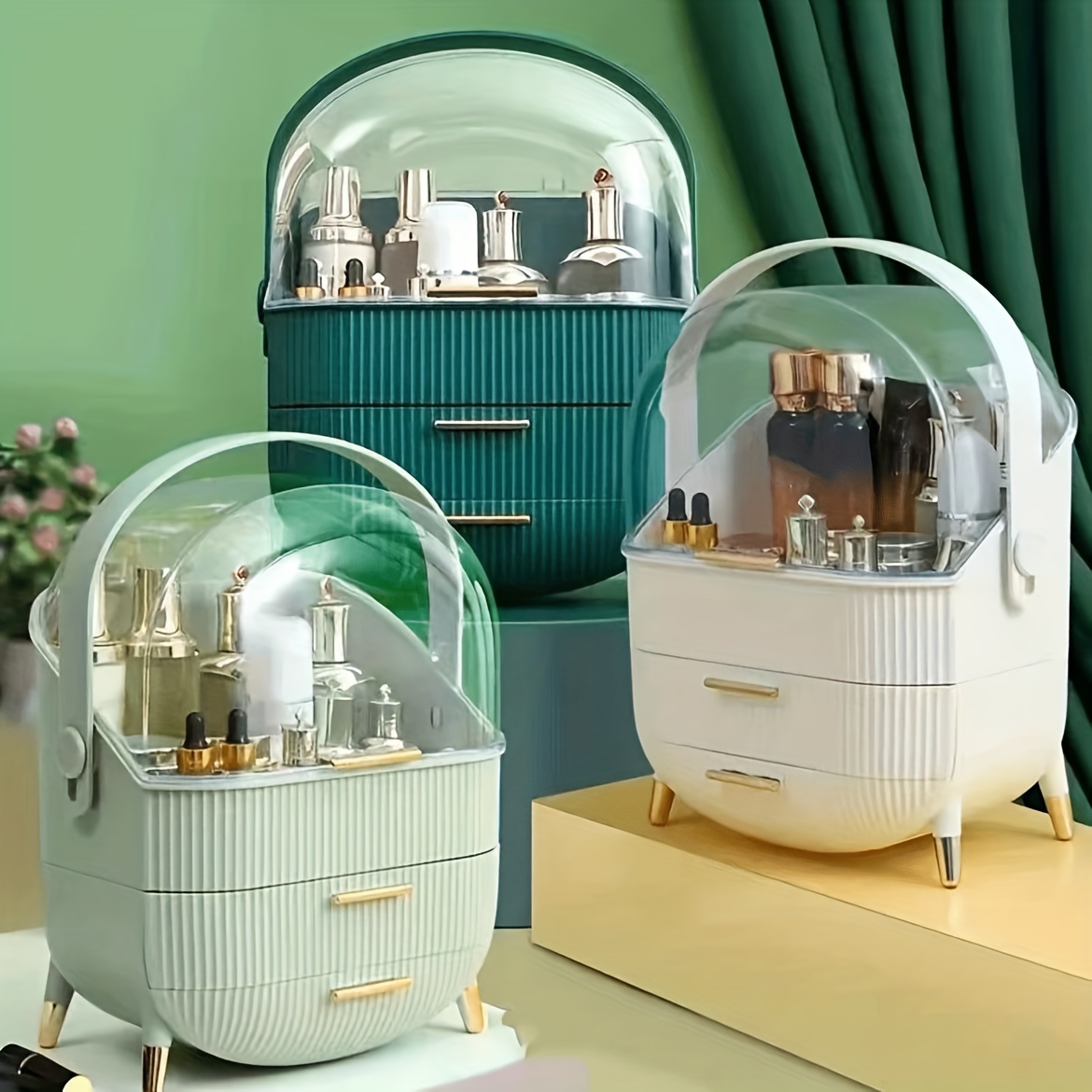 Light Luxury Cosmetic Storage Box Dustproof Covered Desktop - Temu