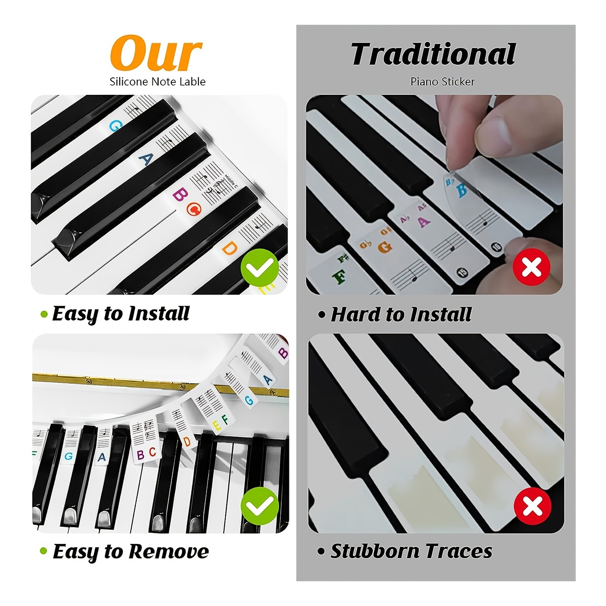 Autocollant Piano Note, Amovibles Autocollants pour Notes de Piano +  Clavier pour 88 Touches en Silicone pas Besoin de Coller Étiquettes  Réutilisables pour Piano, avec Boîte (Multicolor) : : Instruments  de musique