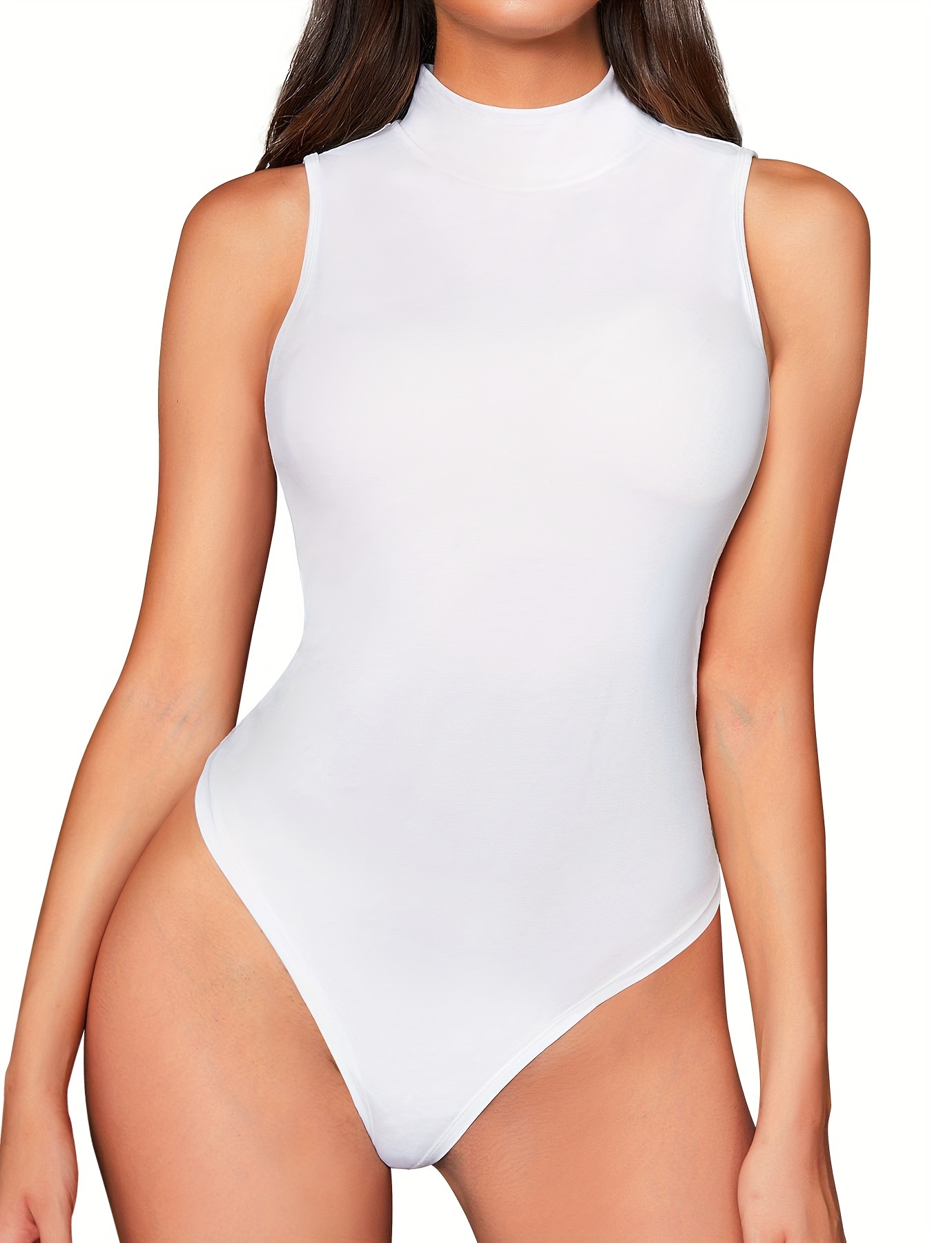  Ladies Cotton Turtleneck Sleeveless Bodysuits/Leotards