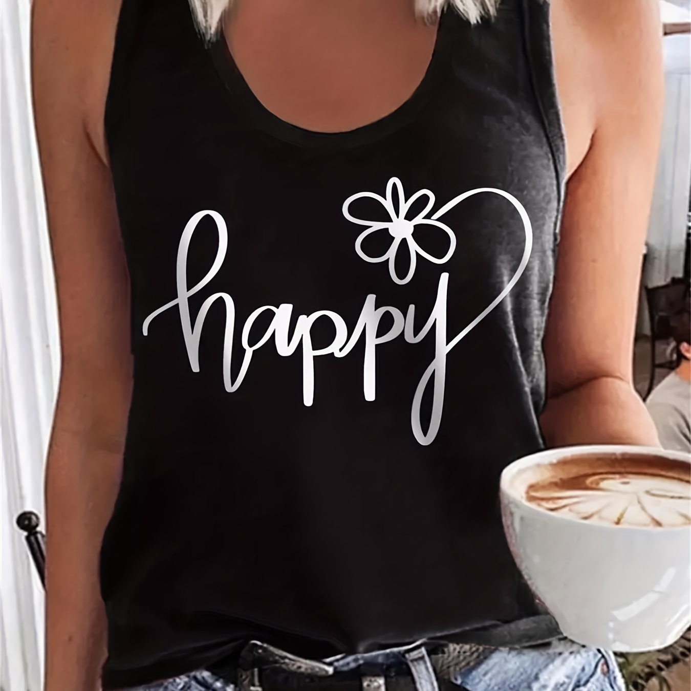 

Letter Print Crew Neck Tank Top, Casual Sleeveless Tank Top For Summer, Women's Clothing