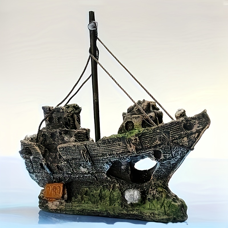 Aquarium Landscape Sunken Ship Resin Ship Aquarium - Temu Canada