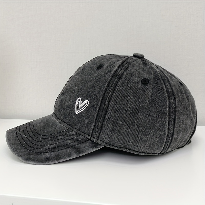 Vintage Washed Cowboy Baseball Cap with Heart Embroidery
