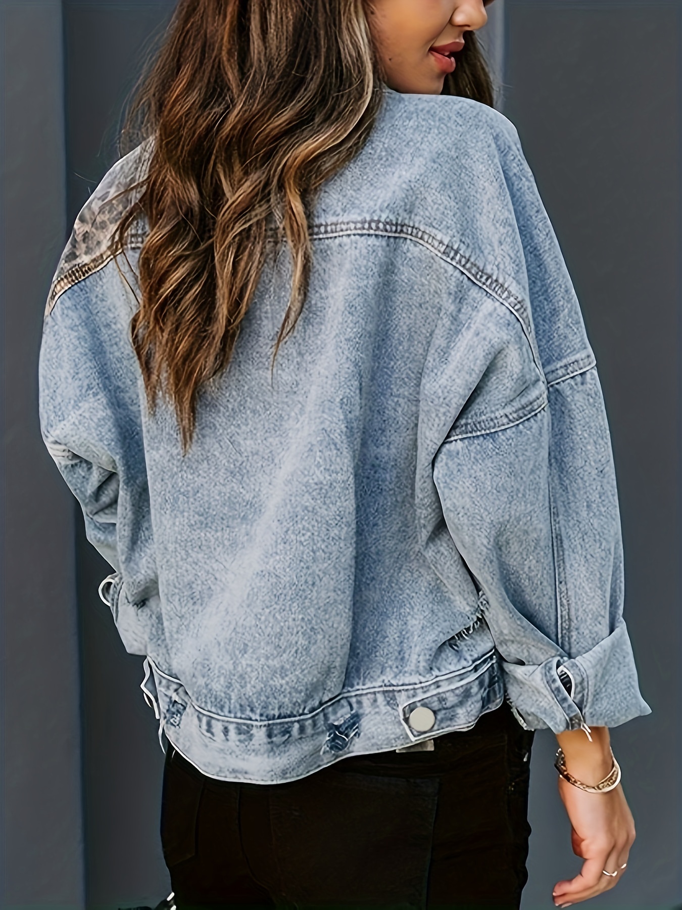 Oversized leopard print denim on sale jacket