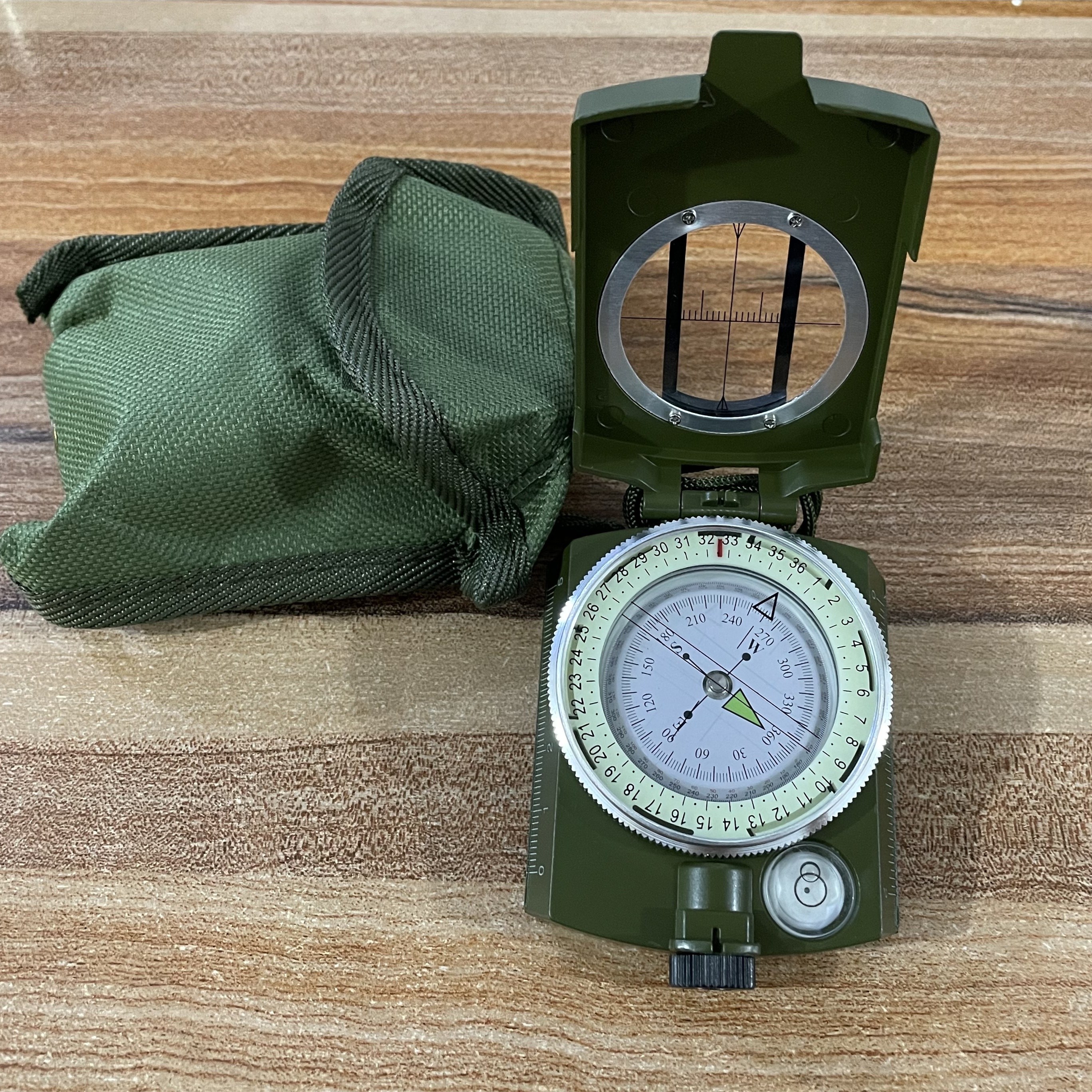 Brújula de observación militar Lensatic con bolsa de transporte, brújula  para senderismo, impermeable ya prueba de sacudidas, verde militar