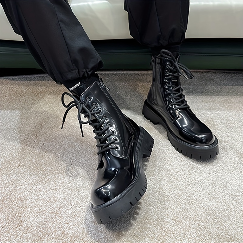 Botas Casuales Con Cordones De Plataforma De Suela De Goma Antideslizante De  Parte Superior Alta Para Hombres, Zapatos De Color Sólido - Calzado De  Hombre - Temu