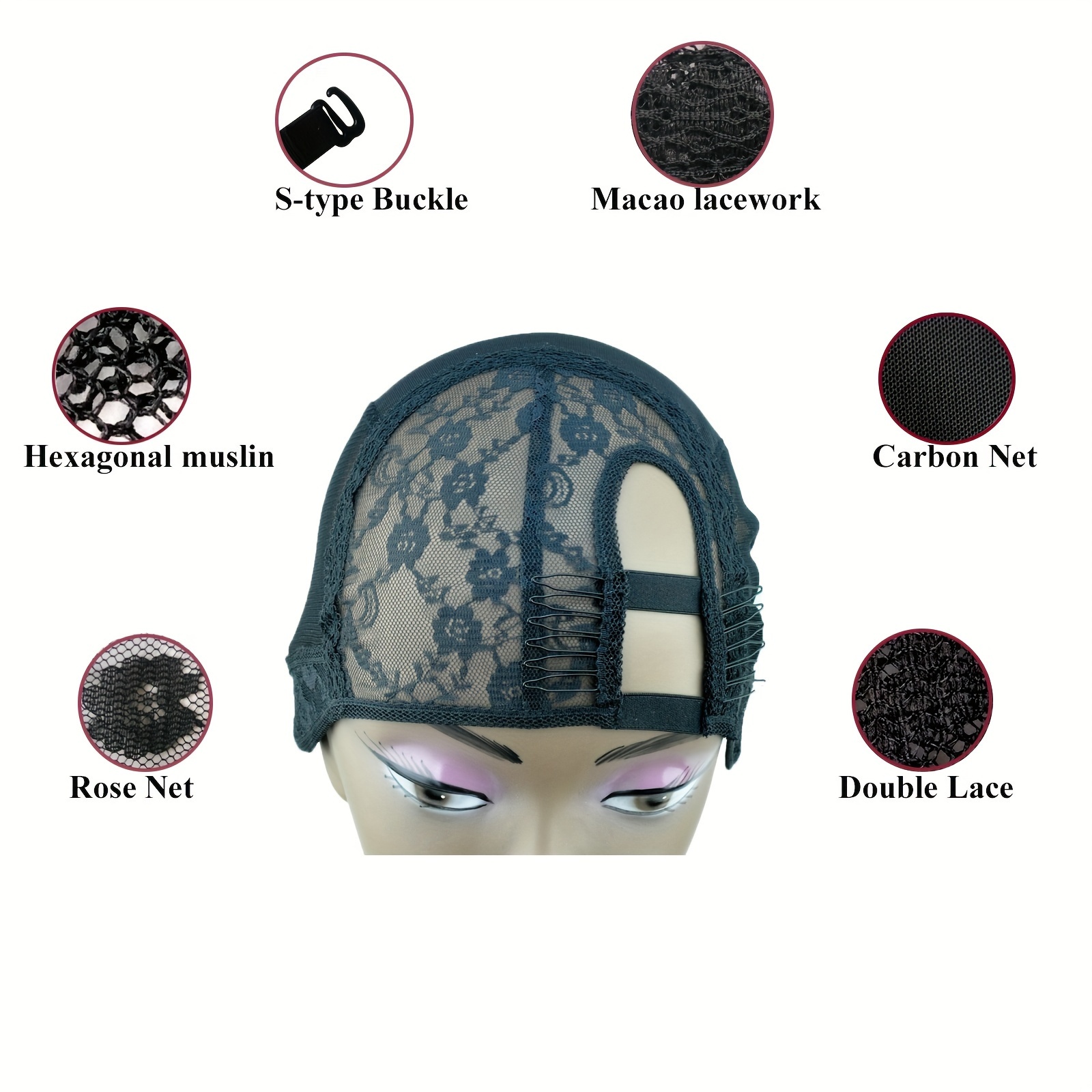 Black Wig Cap. Adjustable Strap & Comb. S, M, L, XL. Wig Making