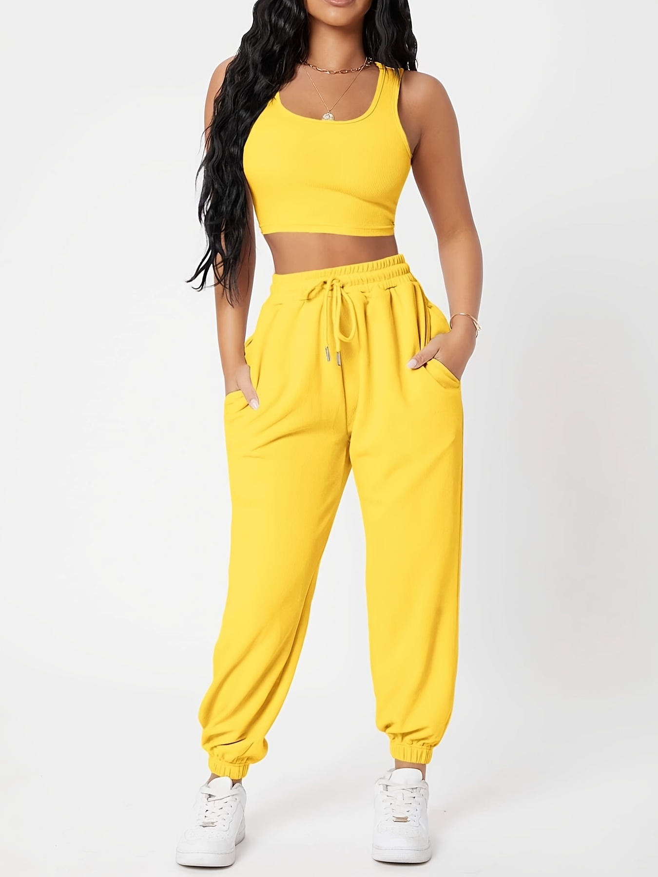 sleeveless tank crop top with drawstring pants set