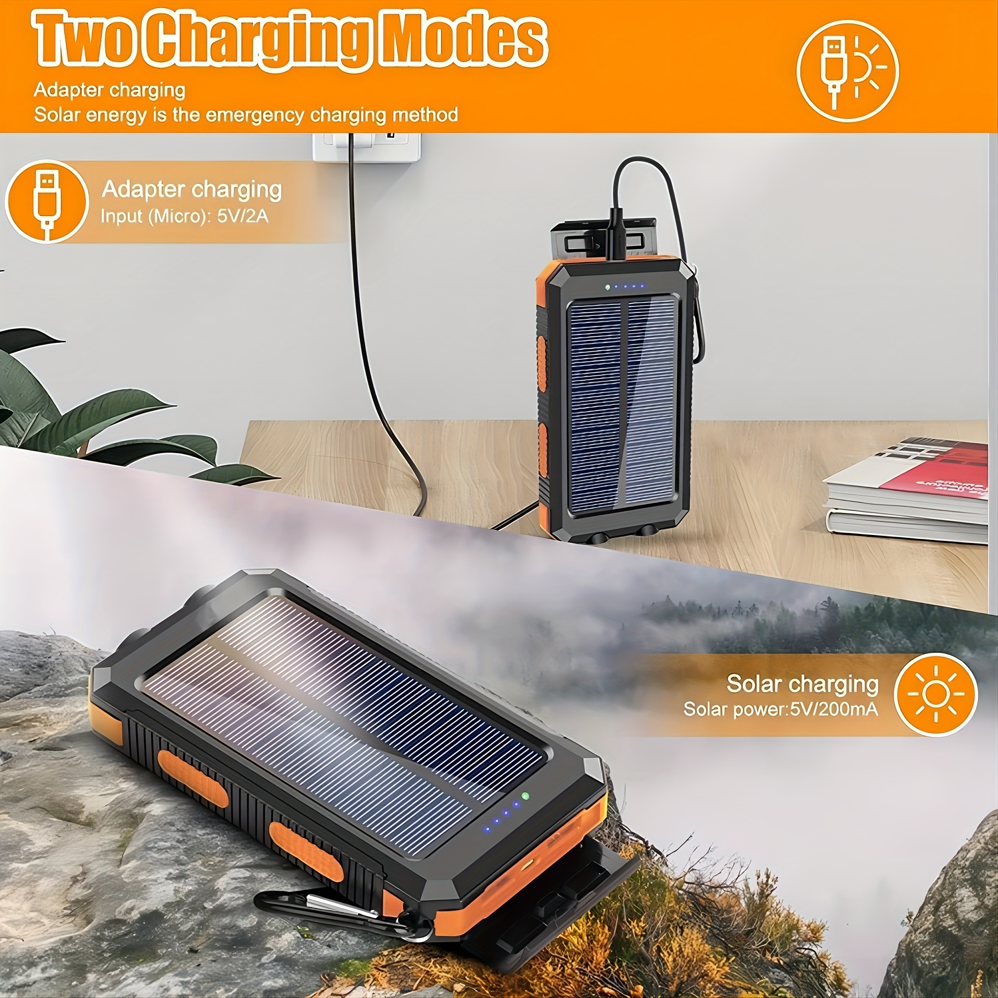 1pc 8000mAh Tragbares Solar Handy Akku Panel Ladegerät Mit - Temu Germany