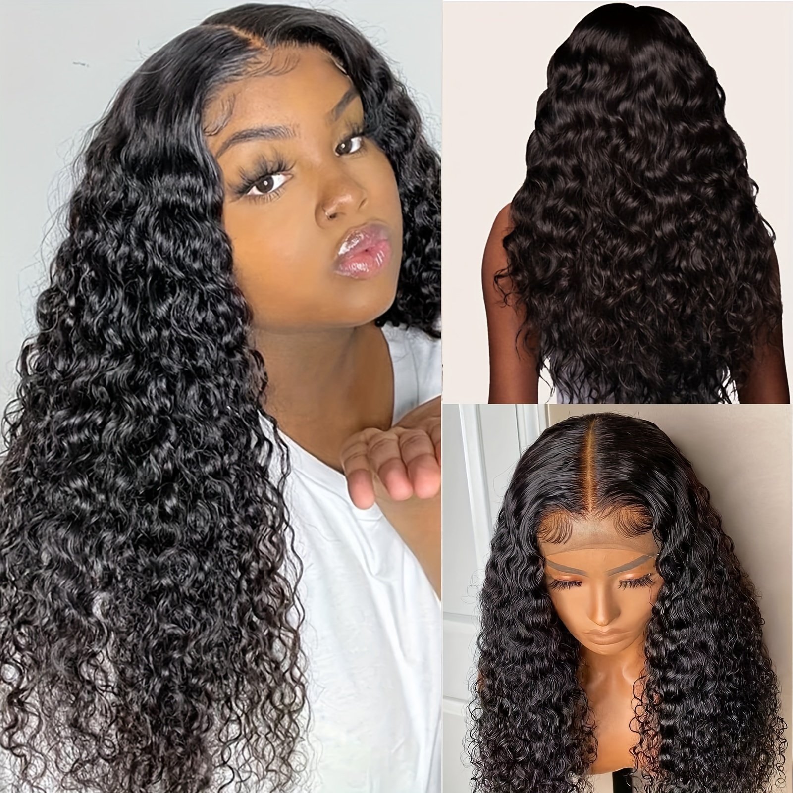 Water Wave Wig 4X4 Lace front Wigs Human Hair Wigs for Black Women Curly  Human Hair Wigs with Baby Hair Pre Plucked Wet and Wavy Wigs Lace Closure  Wigs (24inch, natural color)