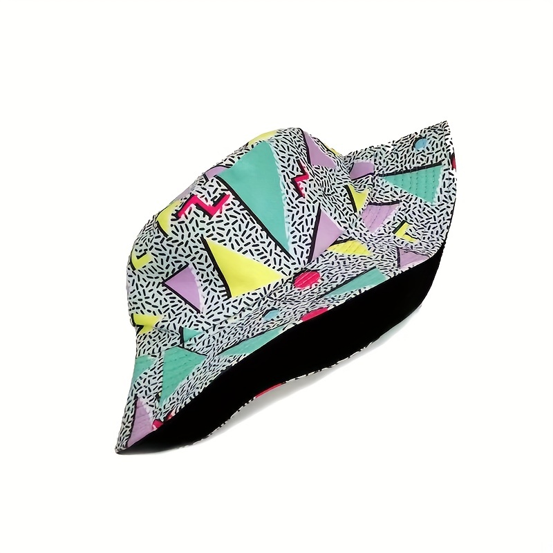 Geometric Print Reversible Bucket Hat Lightweight Fisherman Cap