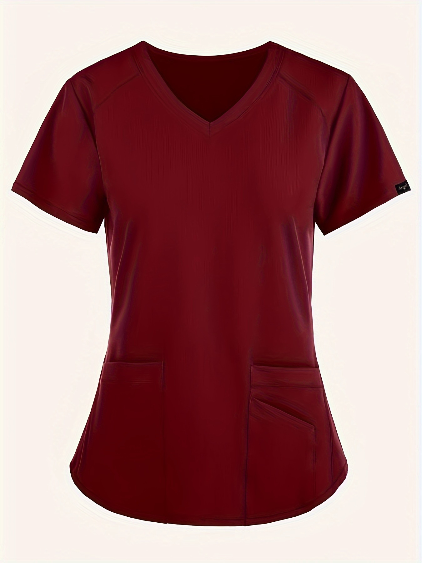 Solid Two piece Set Elegant V Neck Scrub Tops Drawstring - Temu