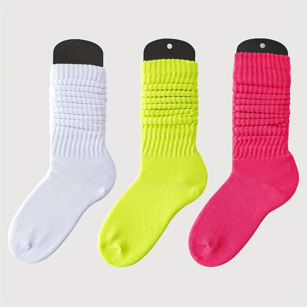 

3 Pairs Fluorescent Series Socks, Trendy & Comfy Slouchy Mid-calf Socks, Women's Stockings & Hosiery