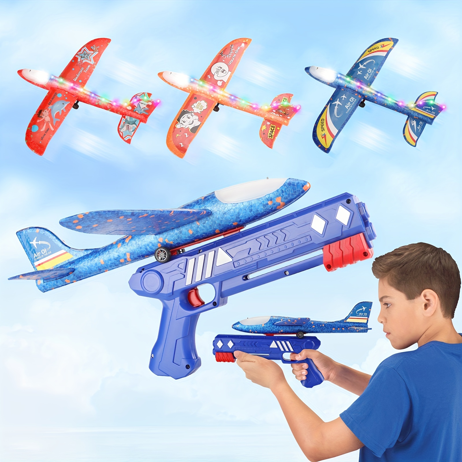 Airplane Launcher Toys, Foam Glider Plane Christmas Stocking Stuffers Toys  for Boys, Outdoor Flying Toys Birthday Kids Gifts for 4 5 6 7 8 9 10 12  Year Old Boys Girls Yard Games 