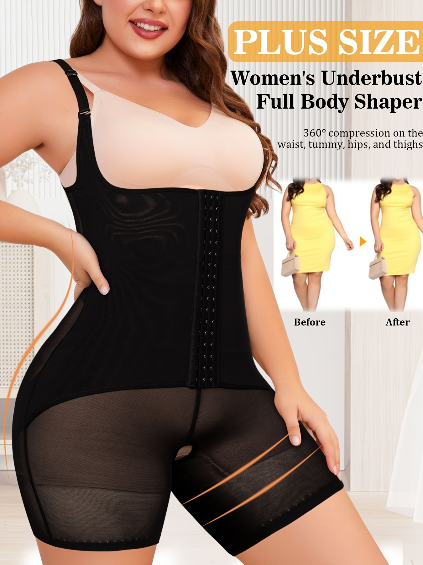 Plus Size Sporty Shapewear Bodysuit, Women's Plus Open Bust Crotchless  Adjustable Tummy Control Thigh Slimmer Full Body Shaper, High-quality &  Affordable