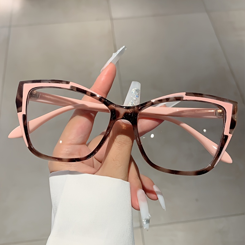 Gafas De Marco De Bloque De Color Con Lentes Transparentes Estilo Ojo De Gato Estampado De Leopardo Gafas De Moda Para Computadora Y Gafas Para Mujeres