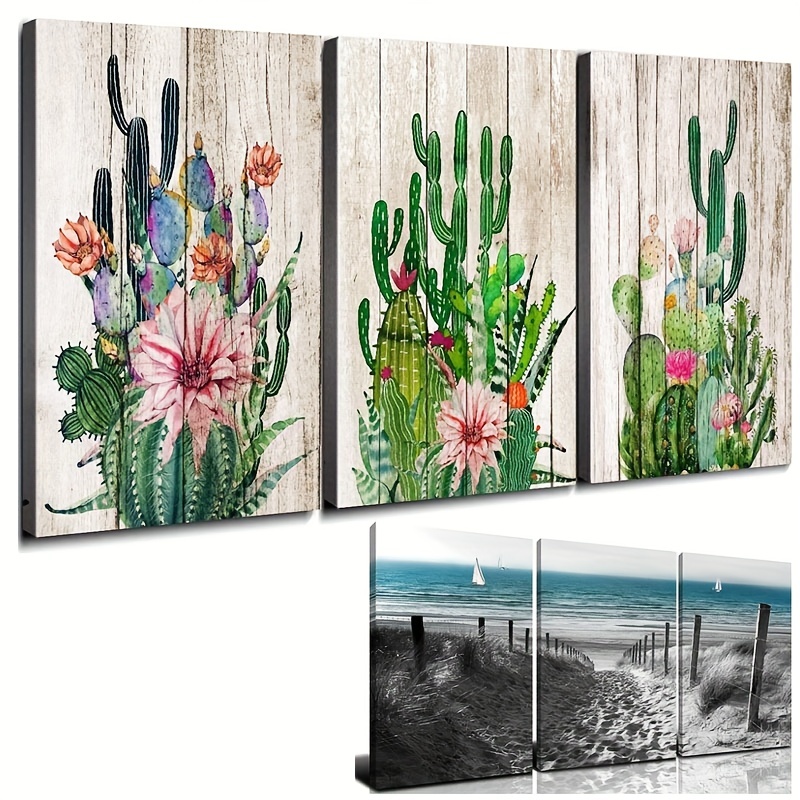 VCFHU Tableau Decoration Murale Salon Vert Cactus Poster DéSert Art Cactus  Toile Peinture Peinture Nature Murale Art Tableau Boho Decoration