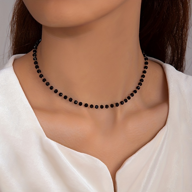 

Simple Chic Black Crystal Beads Chain Clavicle Chain Necklace Jewelry Gift For Women