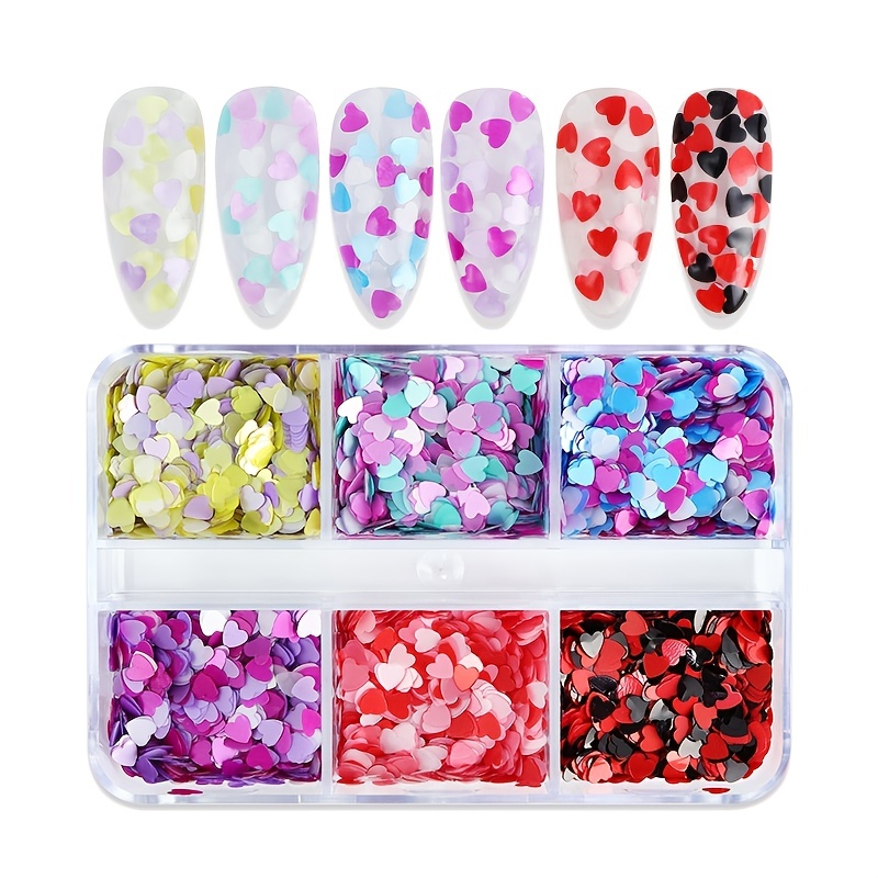 Red Nail Art Glitter Stickers Decals Heart Nail Sequins Charms Butterfly  Nail Supplies Sparkle Nail Flakes Shiny Letter Maple Star 3D Design for