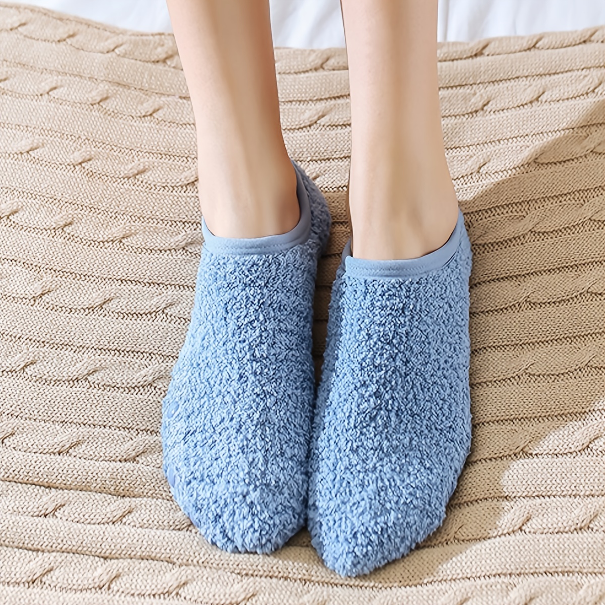 Womens Knitted Fluffy Thick Soft Warm Sherpa Slipper Socks Non Slip with  Grips