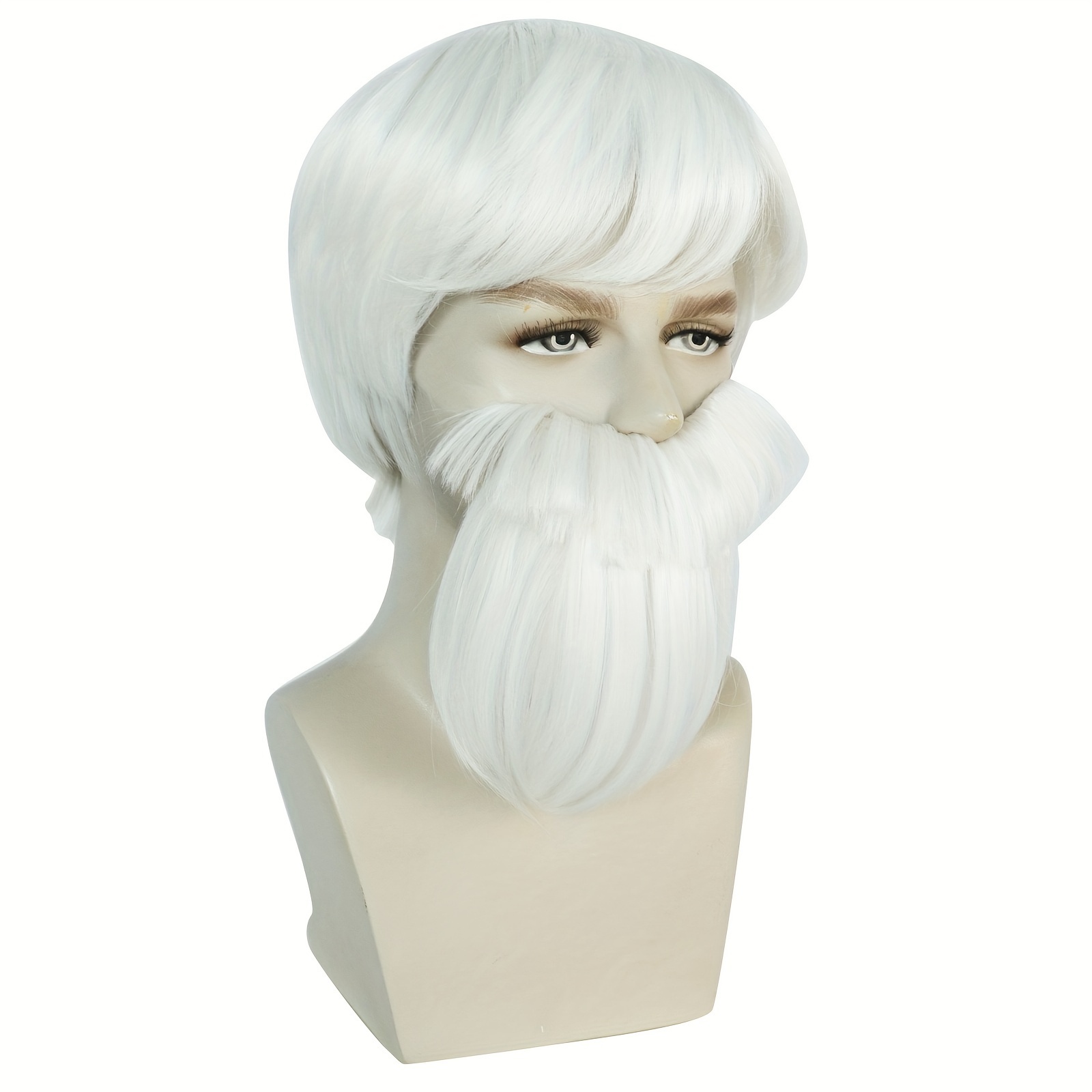 1 Moustache 10Inch Forum Men s Southern Colonel Beard Short Straight White Wig Grandpa Old Man Cosplay Wig For Halloween