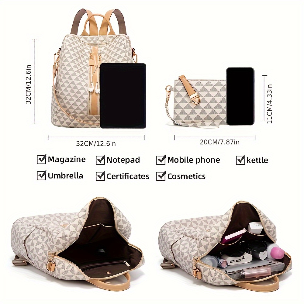 Fashion Check Pattern Backpack Pu Leather Travel Satchel - Temu