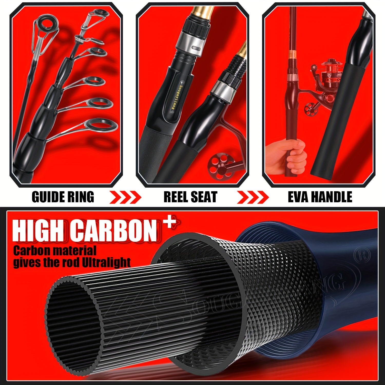 Sougayilang Spinning Carbon Fiber Ultralight Rod With Eva Handle Fishing  Reel Gear Ratio 5.2:1 1000-4000 (Max Pull 10kg)