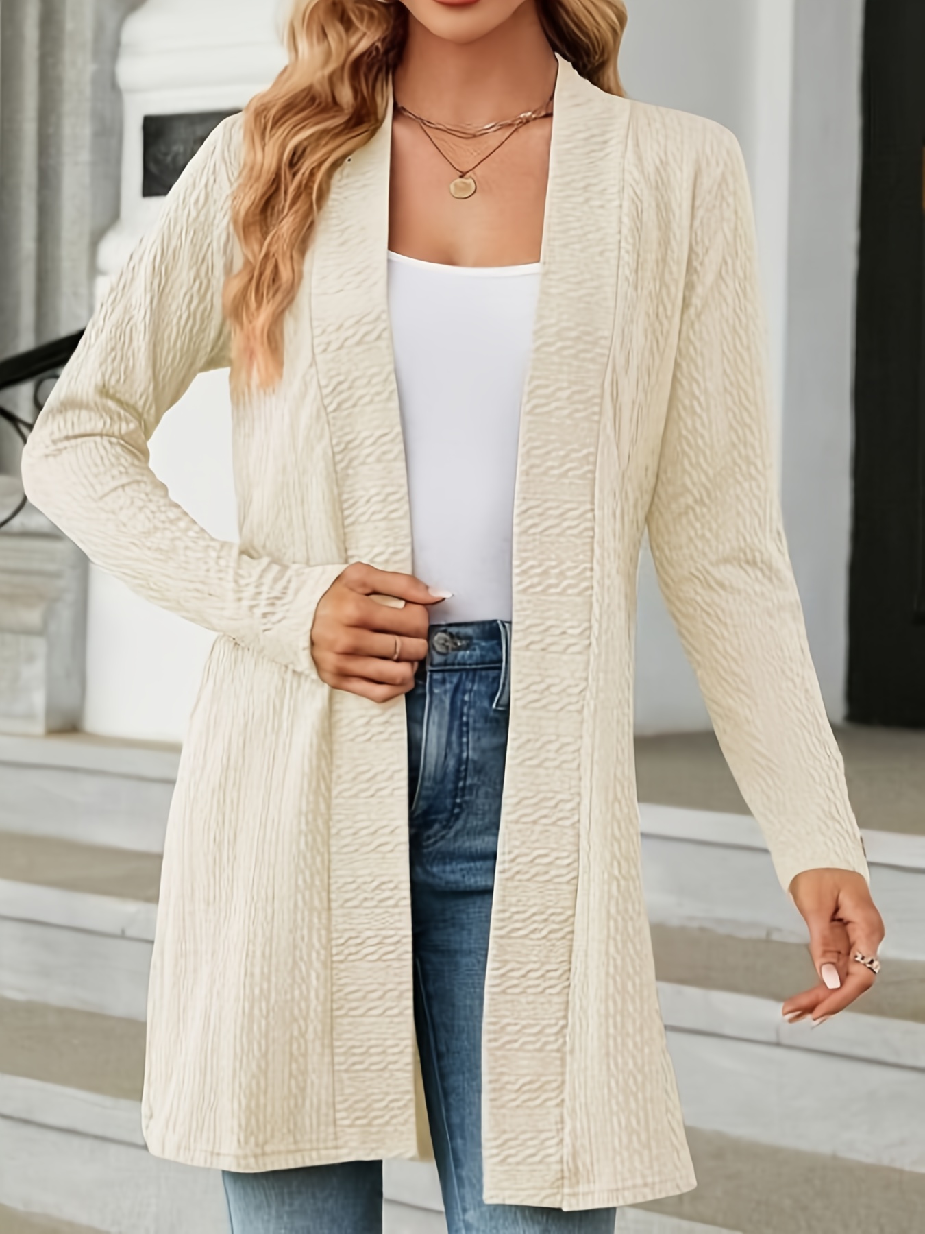 Women's Solid Cable Knit Open Front Cardigan