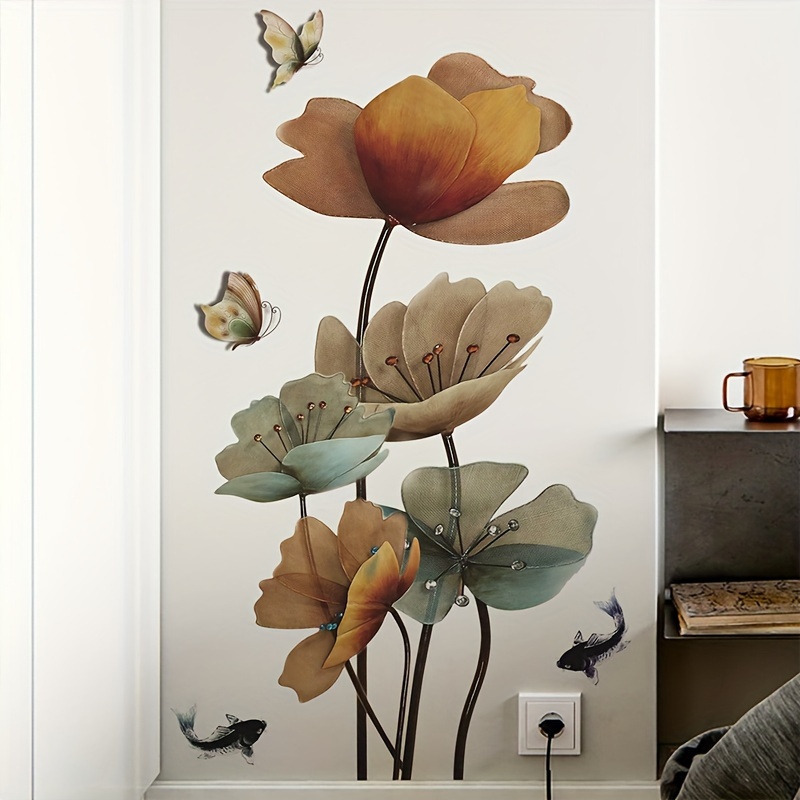 1pc Pegatinas Decorativas Pared Loto Pegatina Pared Flores - Temu