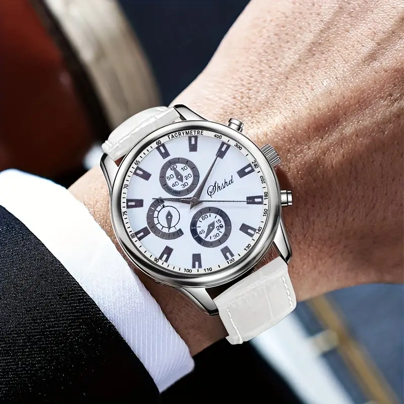 Exquisito Reloj Cuarzo Elegante Hombre Cinturón Blanco - Joyería Accesorios  - Temu Chile