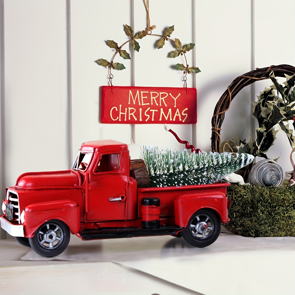 Set, Vintage Metal Classic Pickup Red Truck Tree Farm House Rustic  Christmas Decor, Fall Outdoor/Indoor Pickup Decoration Tabletop Storage,  Farm Table